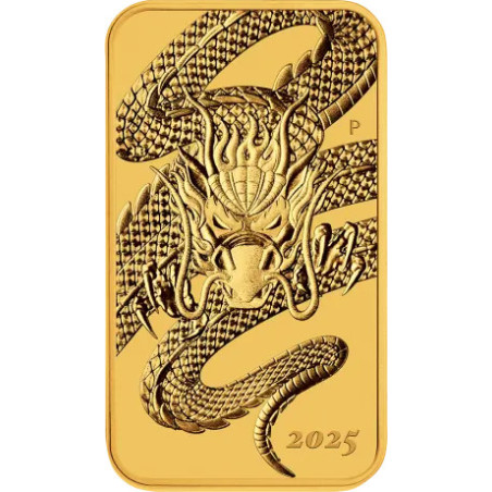 Zlatá minca v tvare zliatku 1 Oz Rectangular Dragon 2025