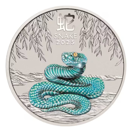 Strieborná minca 2 Oz Lunar Series III Rok of Snake 2025 Kolorovaná