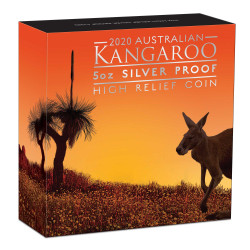 Strieborná minca 5 Oz Australian Kangaroo High Relief Proof 2020