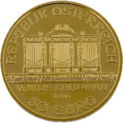 Zlatá minca 1/2 Oz Wiener Philharmoniker rôzne roky