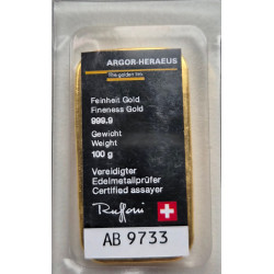 Zlatý slitek 100 g Argor Heraeus litý