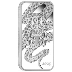 Strieborná minca v tvare zliatku 1 Oz Rectangular Dragon 2025 Proof