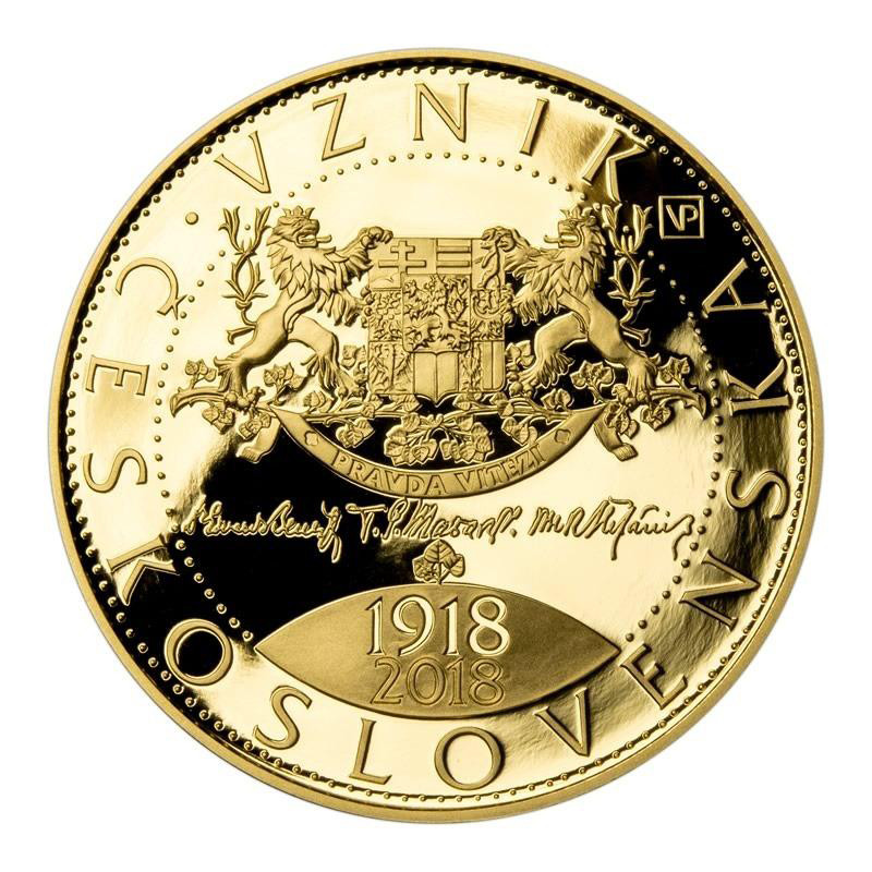 Zlatá minca 1 Oz 10 000 Kč 100. výročie vzniku Československa 2018 Proof