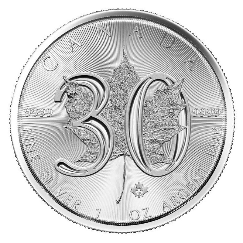 Strieborná minca 1 Oz Maple Leaf 2018 - 30th Anniversary