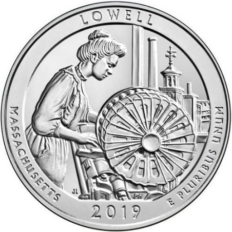 Strieborná minca 5 Oz Historický park Lowell 2019