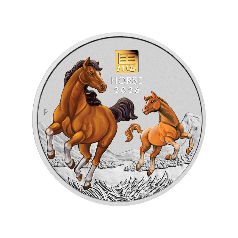 Strieborná minca 1 Kg Lunar Series III Year of the Horse 2026 Kolorováno + Privy Mark
