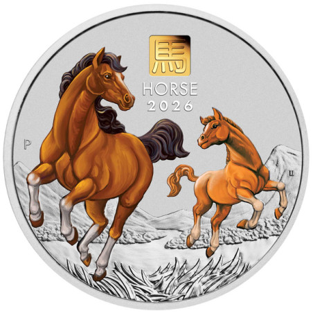 Strieborná minca 1 Kg Lunar Series III Year of the Horse 2026 Kolorováno + Privy Mark